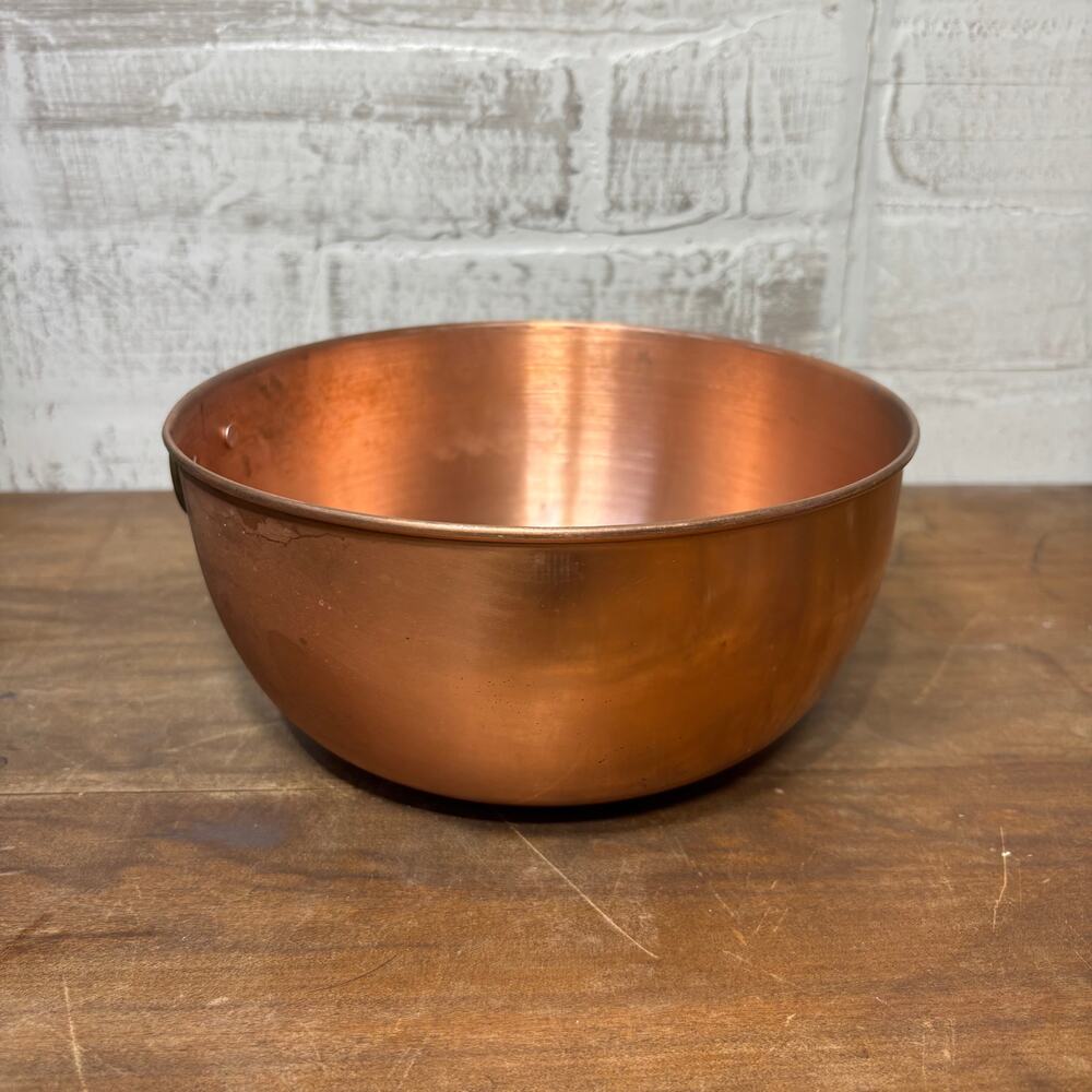 Vintage Copper Bowl with Brass Ring Handle